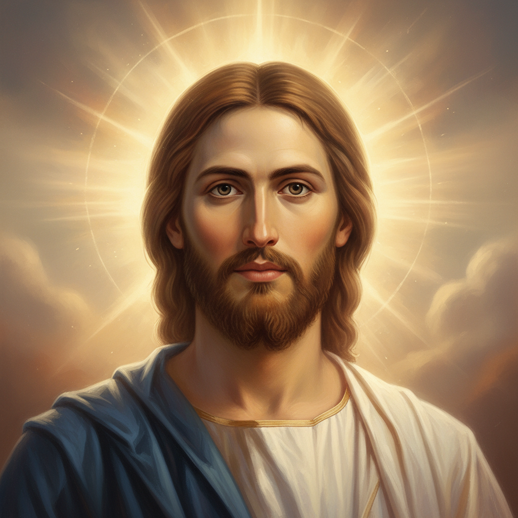 A compassionate portrait of Jesus Christ, His face radiant with divine love and peace.