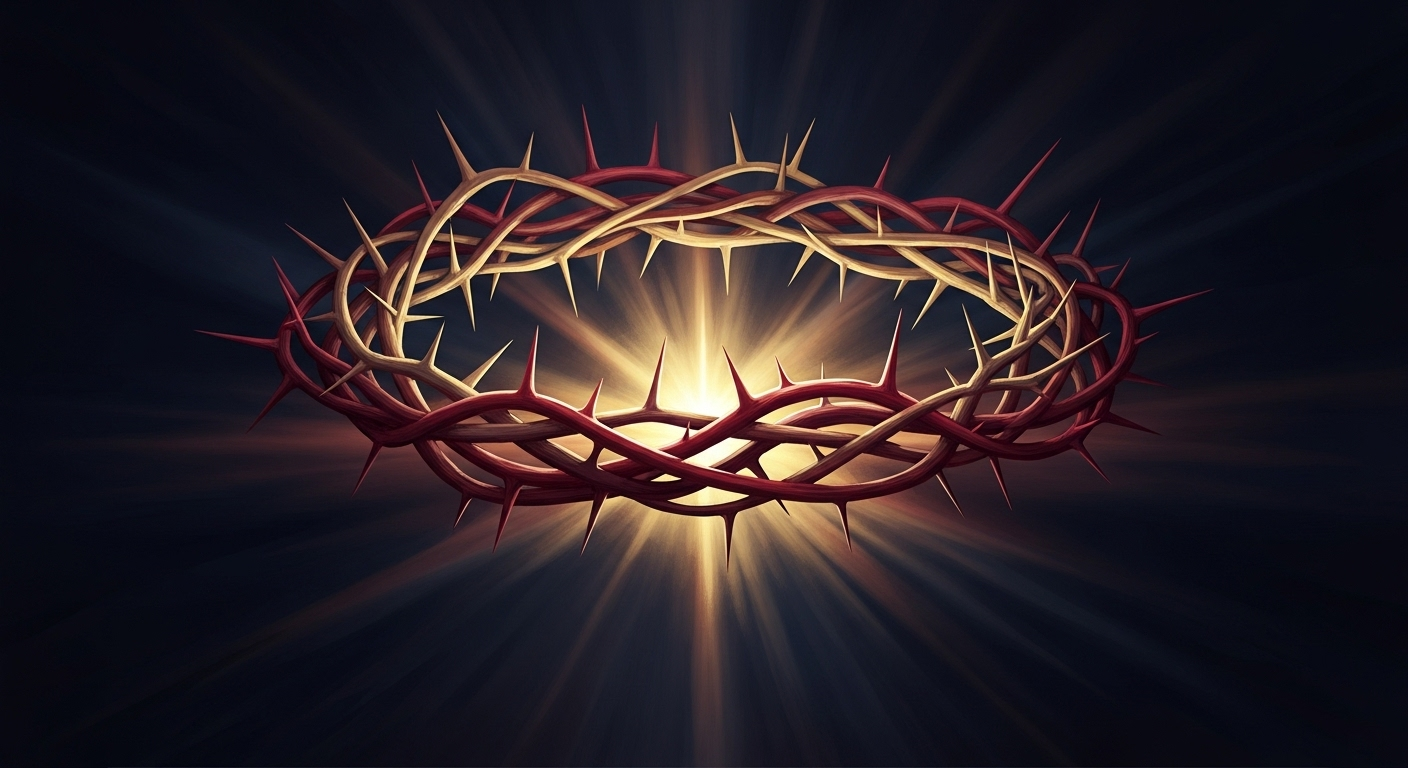 A conceptual image featuring a luminous, stylized crown of thorns, glowing with inner light against deep, spiritual shadows, symbolizing Christ's profound sacrifice and redemptive love.