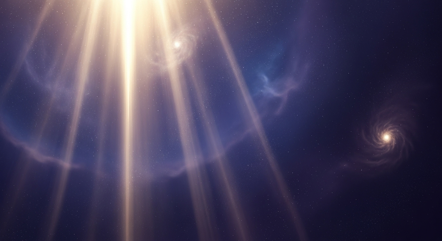 A radiant, golden-white light descends through a deep indigo and violet cosmic background, symbolizing divine hope and the spiritual longing for Jesus' return.