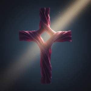 A solemn, conceptual image for Good Friday, featuring an abstract cross shape formed by the interplay of light and shadow, with a soft golden light symbolizing divine sacrifice and hope.