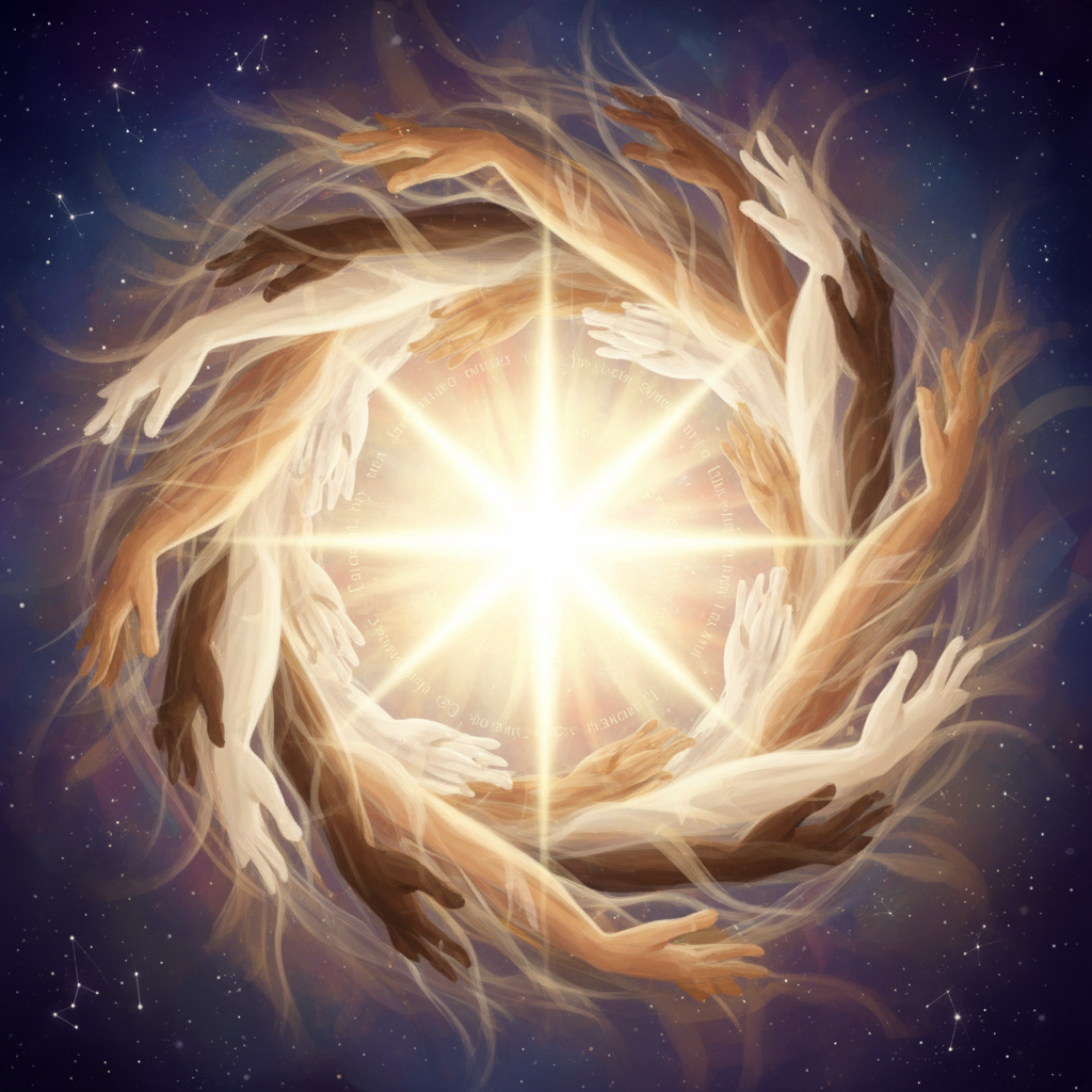 A symbolic image depicting diverse human hands and skin tones softly illuminated by a central, unifying golden light, representing the universal truth and identity of Christ for all people.