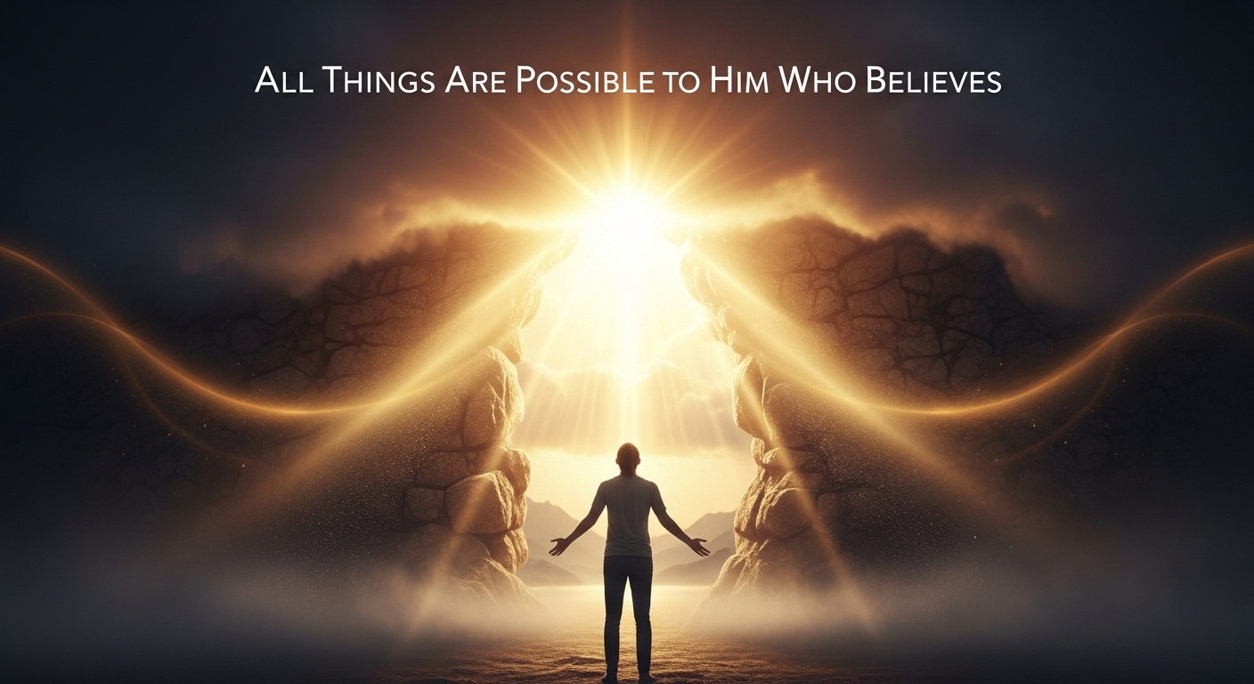 A symbolic image showing light breaking through obstacles, representing faith and endless possibilities.