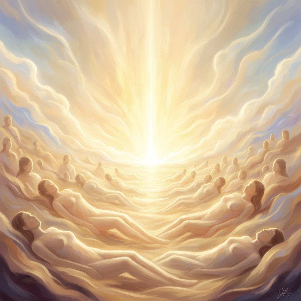 Abstract digital painting of a warm, golden light radiating outwards, symbolizing the boundless and divine love of Jesus Christ.