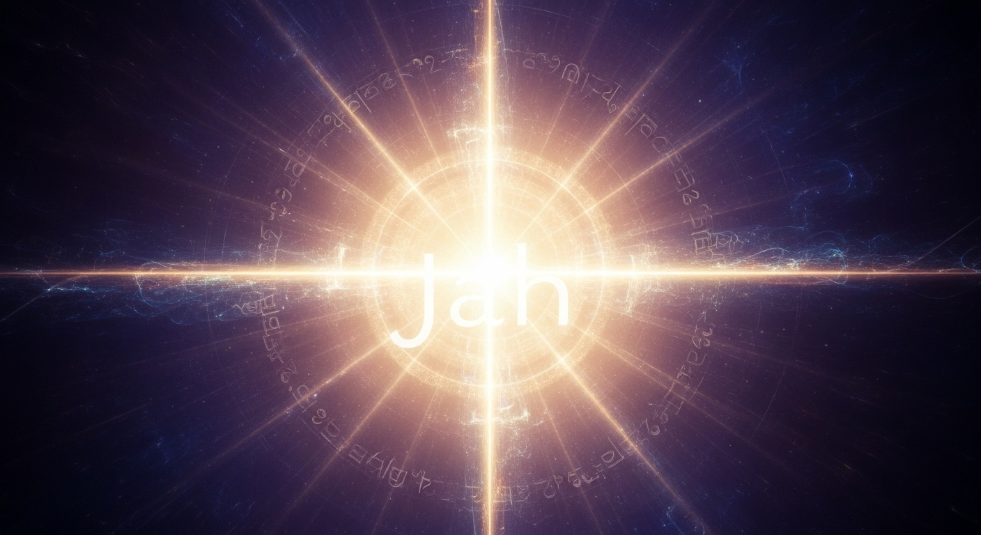 An abstract depiction of radiant golden-white divine light spreading into a deep, cosmic background, symbolizing the sacred and eternal nature of God's biblical names, like Jah, and His profound revelation.