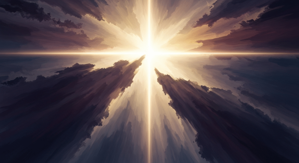 An abstract image of warm, ethereal light gently radiating outwards, dispelling deep shadows, symbolizing divine forgiveness and compassionate grace.