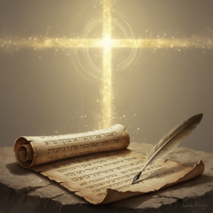 An ancient, partially unrolled scroll representing the wisdom of the Book of Sirach, with a distinct, ethereal golden light in the background subtly forming a cross, symbolizing the divine truth of Jesus Christ.