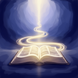 An ethereal image of an open ancient scroll emanating a luminous, guiding path towards a peaceful horizon, symbolizing the transformative biblical journey through Jesus' life and ministry.