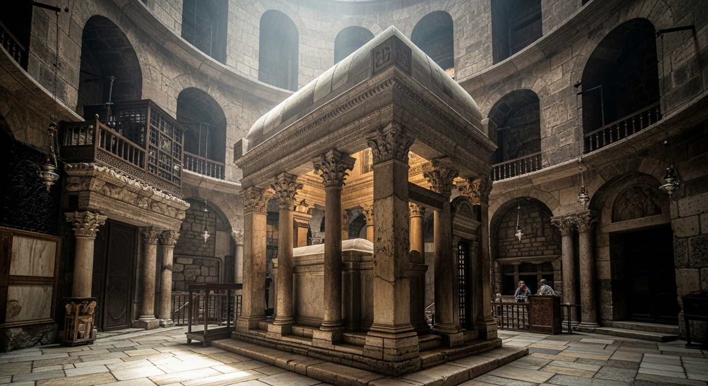 The Edicule, representing Jesus's traditional tomb, inside the Church of the Holy Sepulchre.