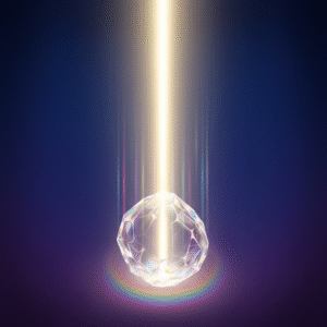 A conceptual image depicting a brilliant, golden-white beam of light, symbolizing the truth of Jesus Christ, passing clearly and unified through a translucent, faceted crystalline structure that represents the diverse interpretations of world religions, set against a spiritual blue-purple background.