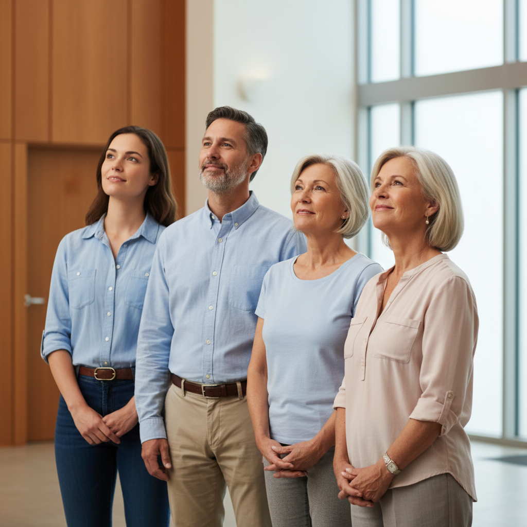 A diverse group of four people with expressions of peace and faith, symbolizing affirmation of biblical truth.