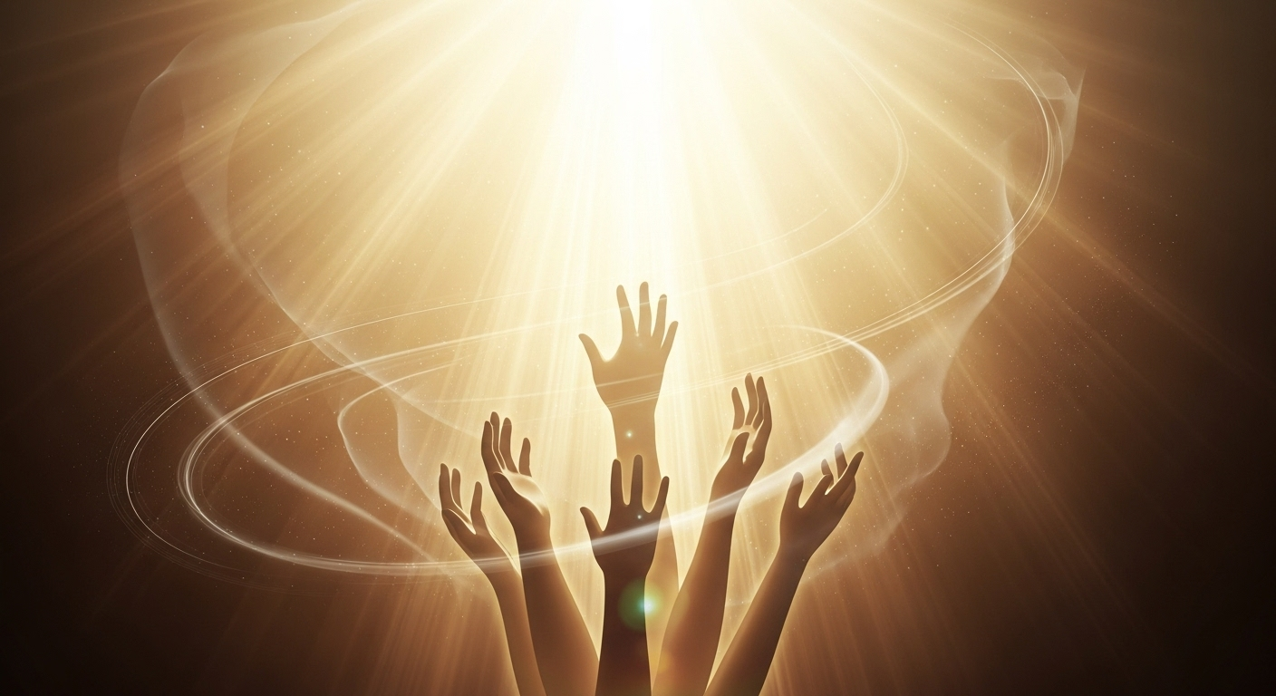 Symbolic image showing a warm, divine light enveloping a figure, representing spiritual growth and connection to Christ.