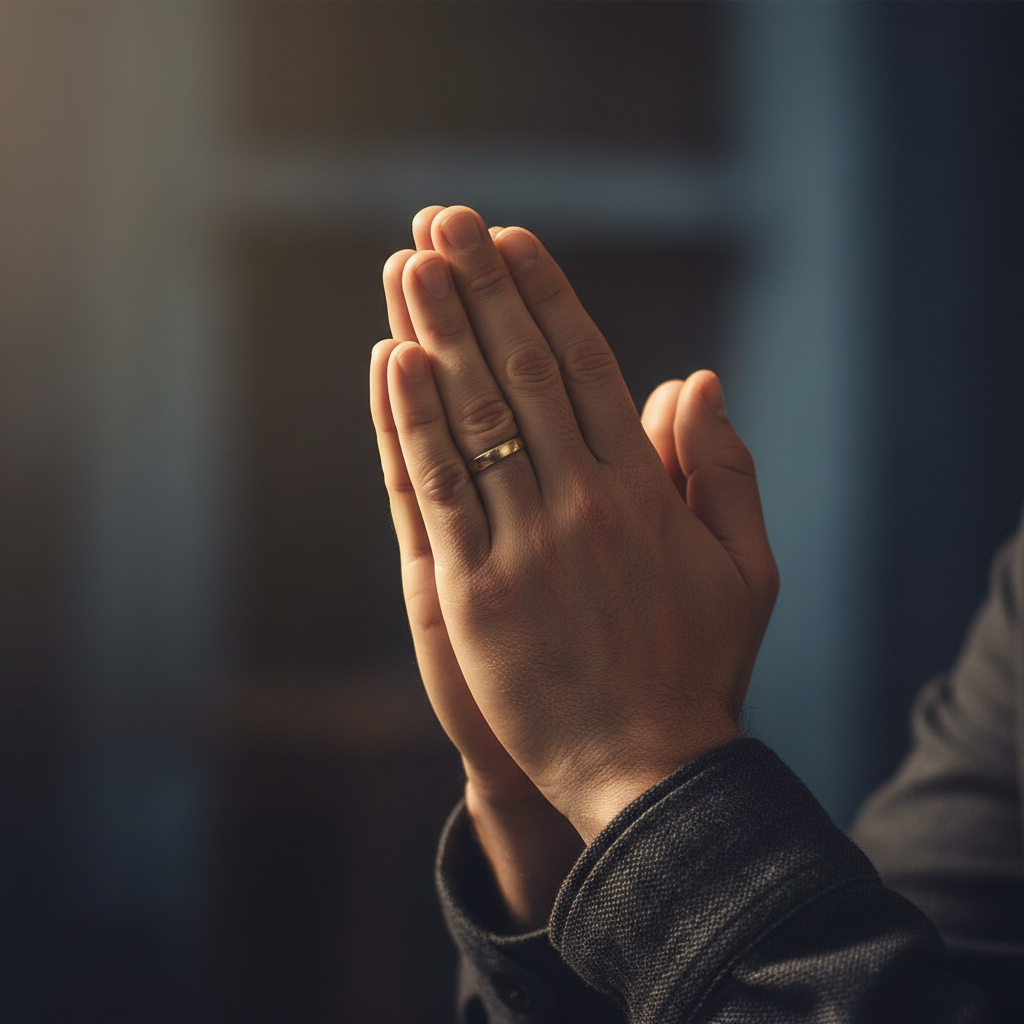 A close-up of hands clasped in prayer, conveying deep spiritual reflection and reverence.