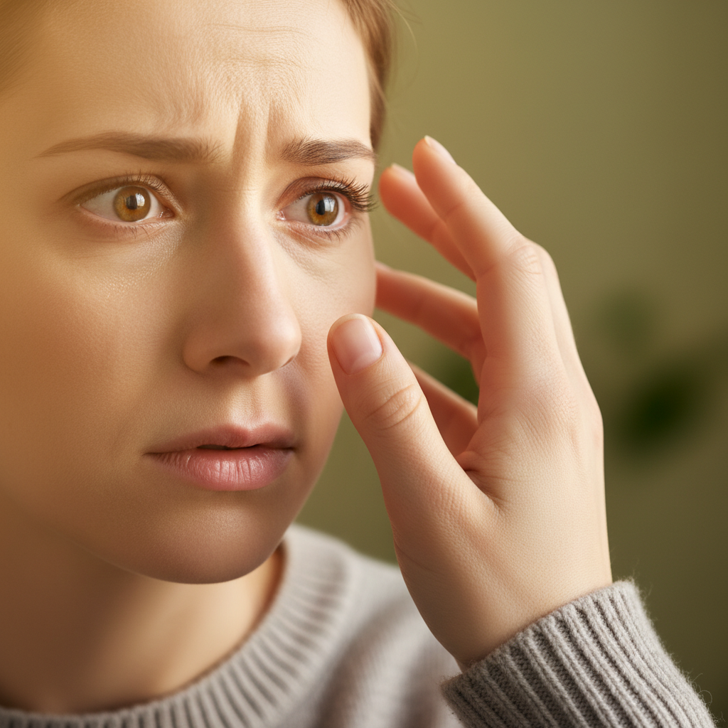 A close-up of confused eyes, with a guiding hand and emerging light, symbolizing spiritual clarity.