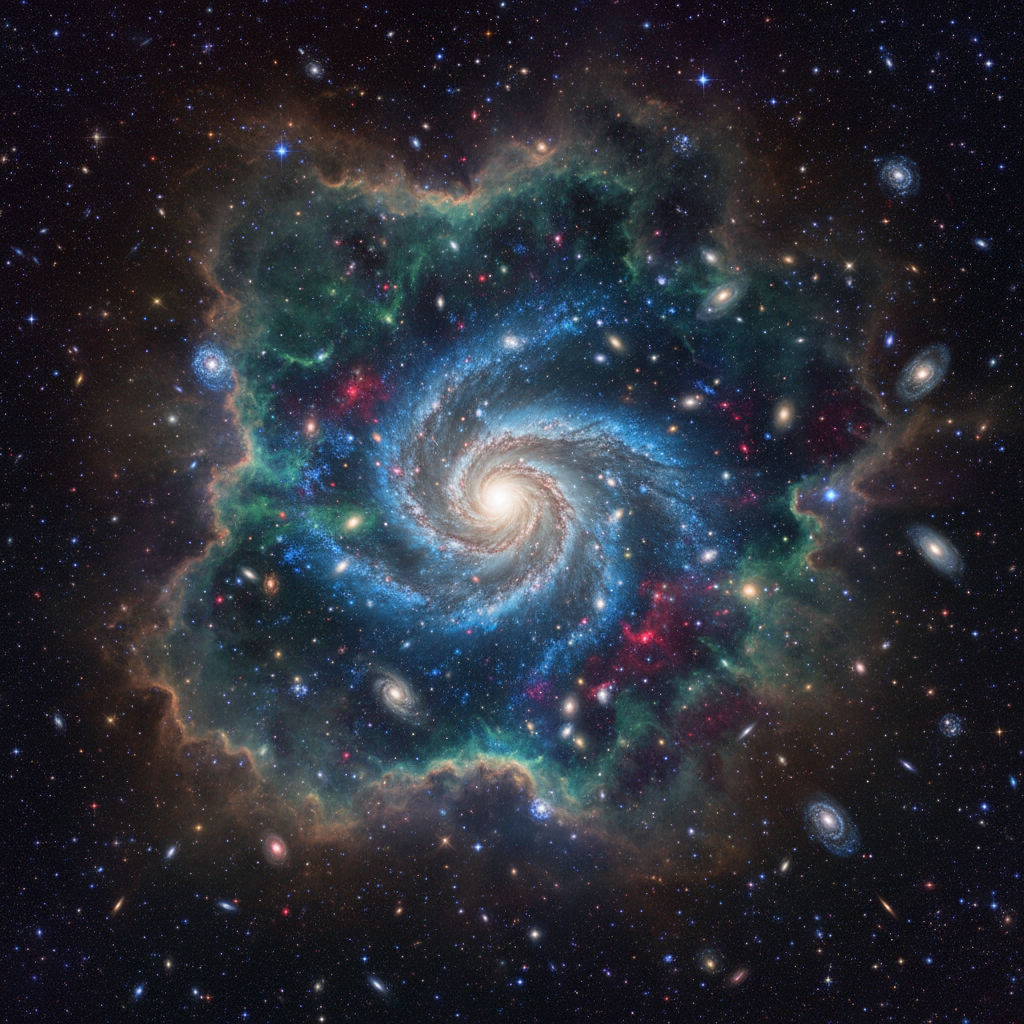 A stunning, vast image of deep space, showing nebulae, galaxies, and stars, conveying cosmic majesty.