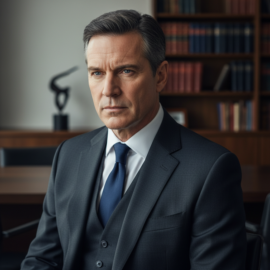 Professional portrait of a distinguished actor with a contemplative expression.