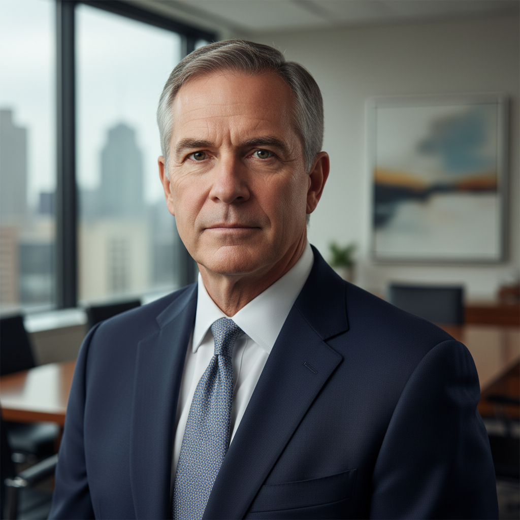 Professional portrait of a man with a strong, purposeful, and resilient gaze.