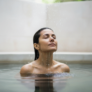 A person emerging from clear water, symbolizing spiritual rebirth and new life in Christ.