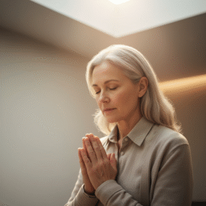 A person in serene, prayerful contemplation, symbolizing steadfast worship and dedication to God.