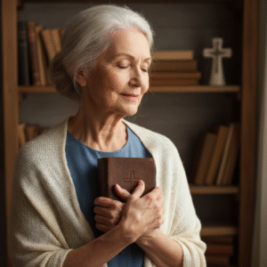 A serene individual in quiet contemplation, embodying profound faith and inner peace.