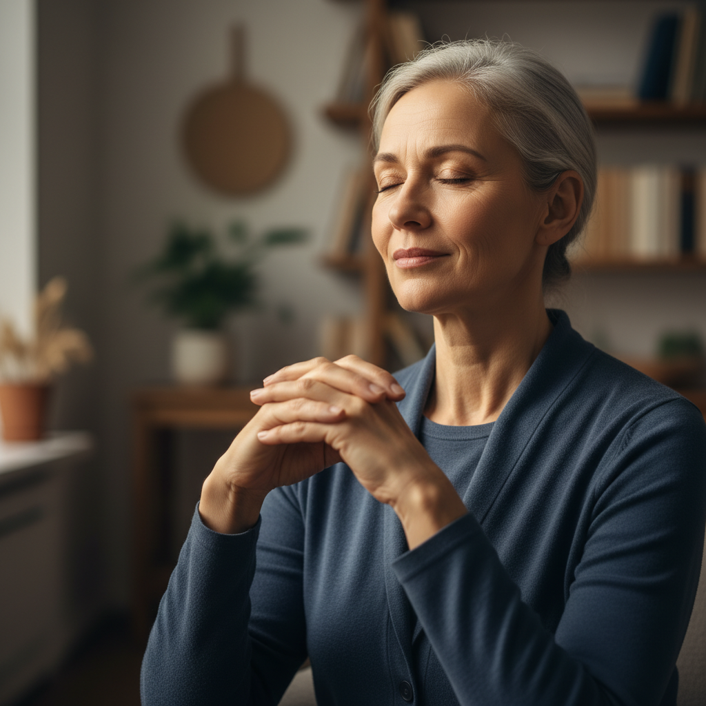 A serene individual in quiet contemplation, symbolizing spiritual nourishment and purposeful resolve.