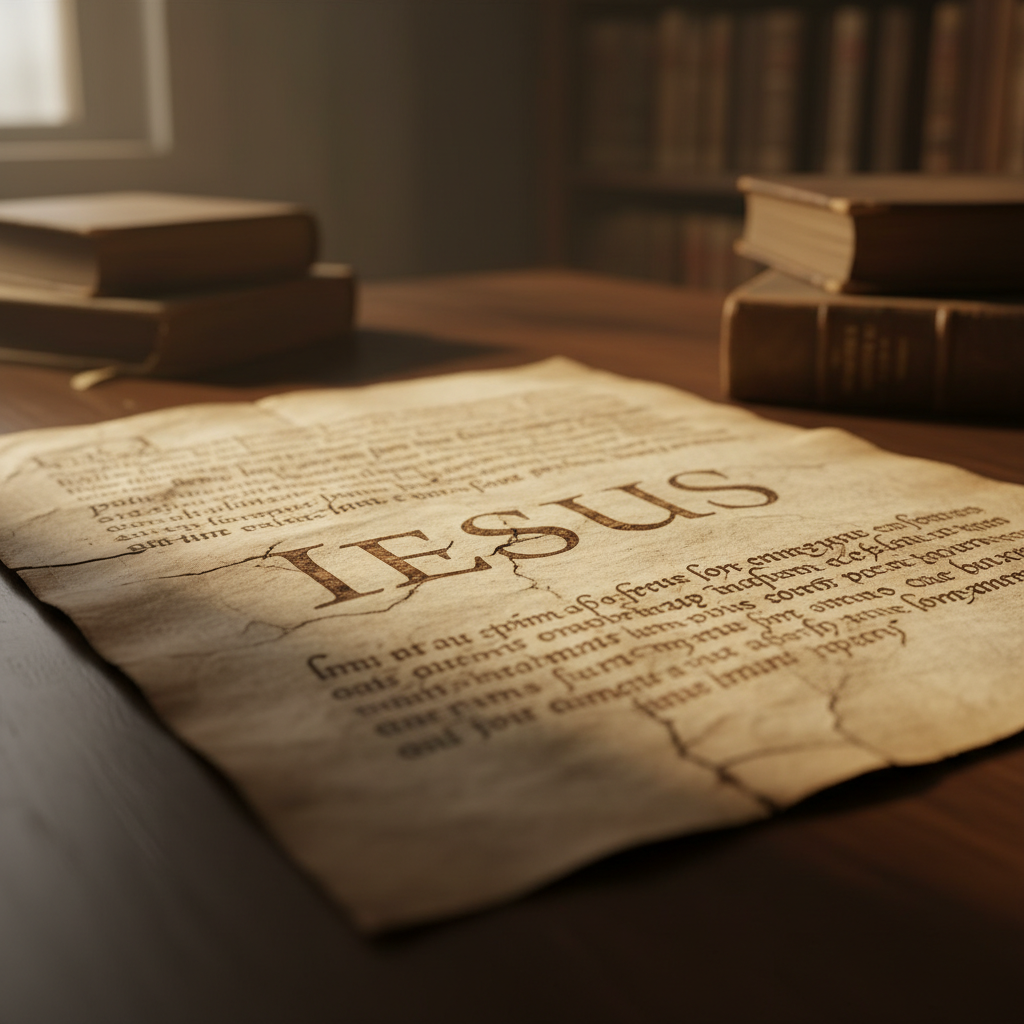 A close-up of an ancient, weathered parchment manuscript showing Latin text.