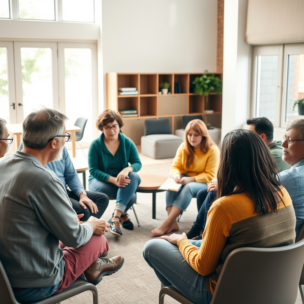 A diverse group of people in a church community gathering