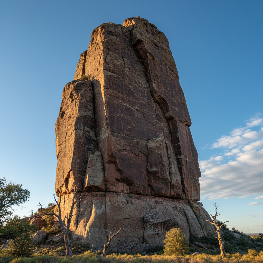 A majestic, ancient rock formation bathed in warm natural light, symbolizing unwavering strength and a solid foundation.
