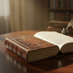 A professional photo of an open Bible illuminated by a golden light, representing spiritual truth and salvation.