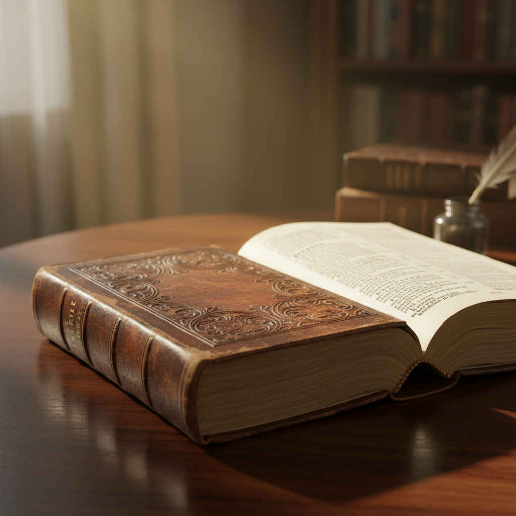 A professional photo of an open Bible illuminated by a golden light, representing spiritual truth and salvation.