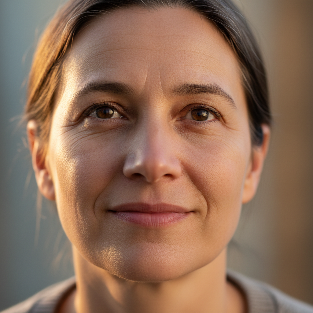 A serene face radiating peace and hope, reflecting deep spiritual contemplation.