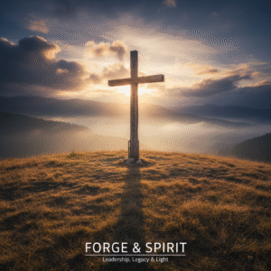 A weathered wooden cross on a hilltop at golden hour, symbolizing Jesus as the crossmaker and the true meaning of the Gospel.