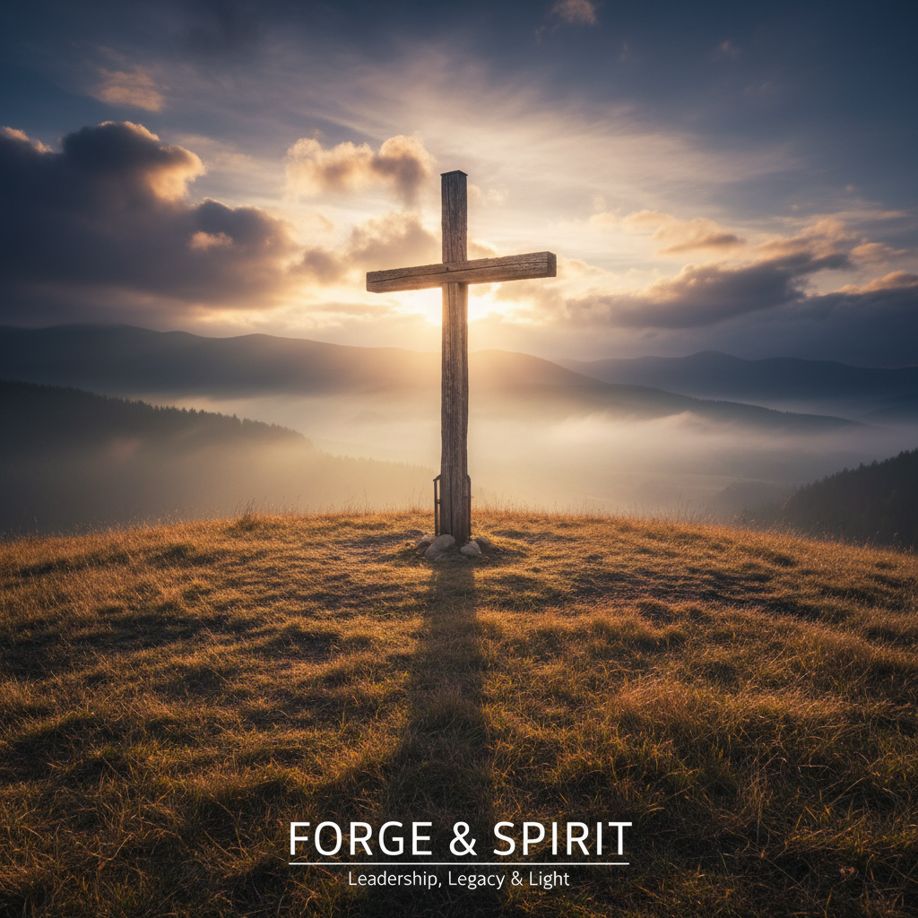 A weathered wooden cross on a hilltop at golden hour, symbolizing Jesus as the crossmaker and the true meaning of the Gospel.