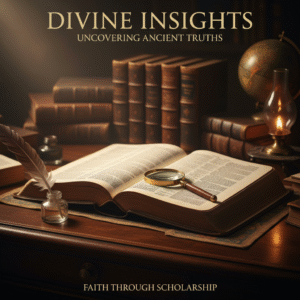 An open, antique Holy Bible bathed in a warm light on a study desk, symbolizing deep biblical research and the search for truth in sacred scripture.