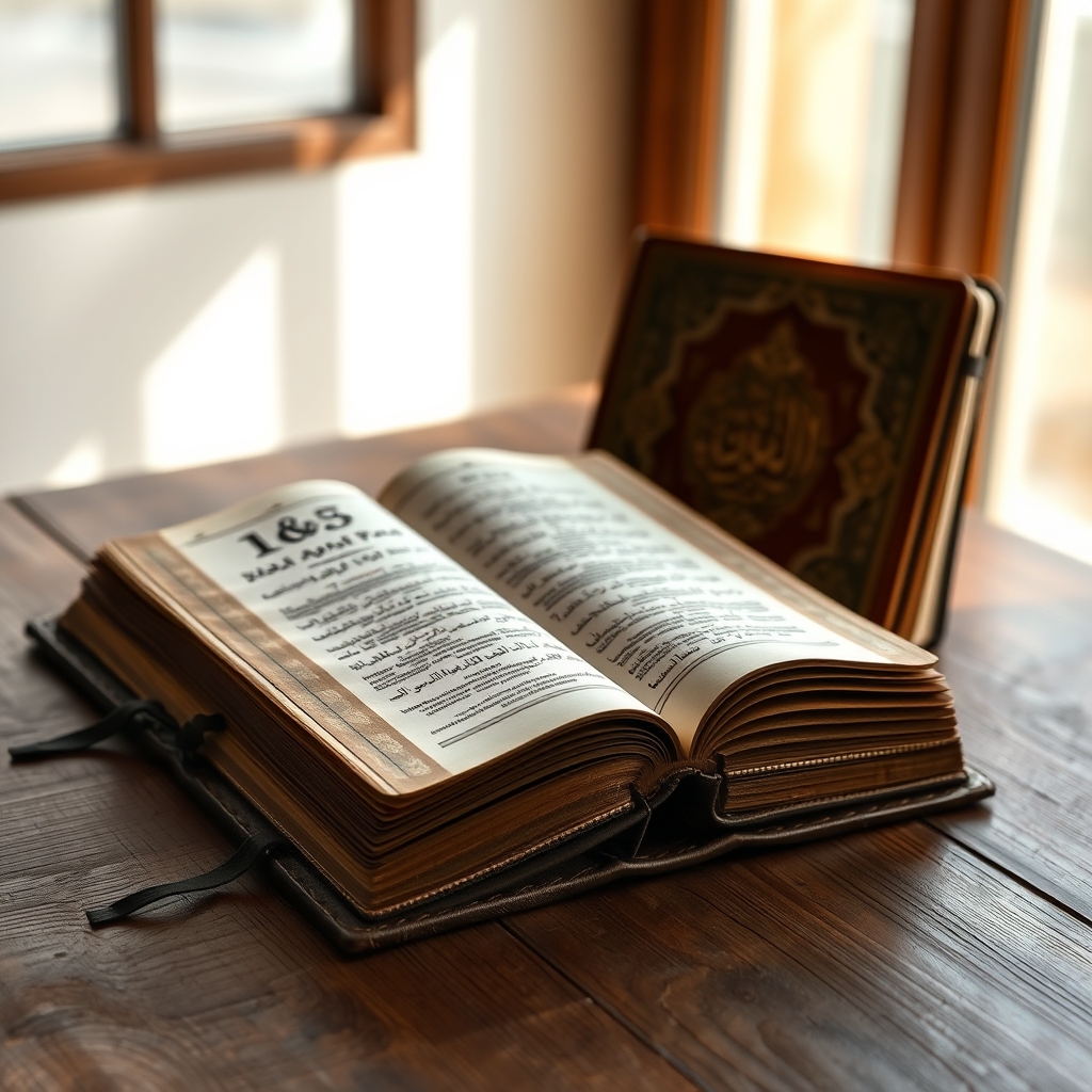 An open Bible and a Quran resting on a wooden desk in soft natural light, symbolizing reverent interfaith reflection