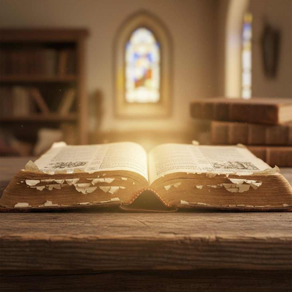 An open Bible, glowing with warm light, symbolizing divine truth and wisdom.