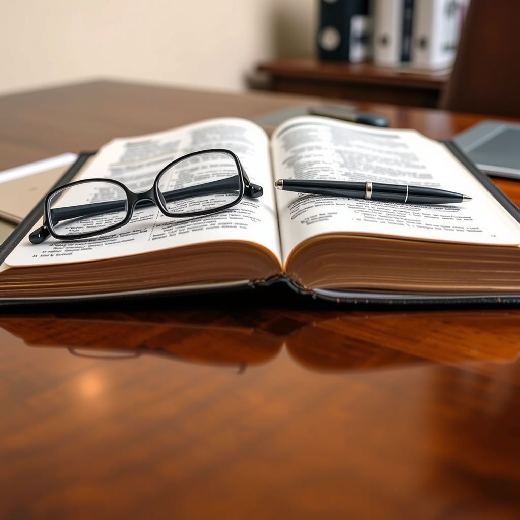 An open Bible on a professional desk with glasses, representing the biblical foundation of faith.