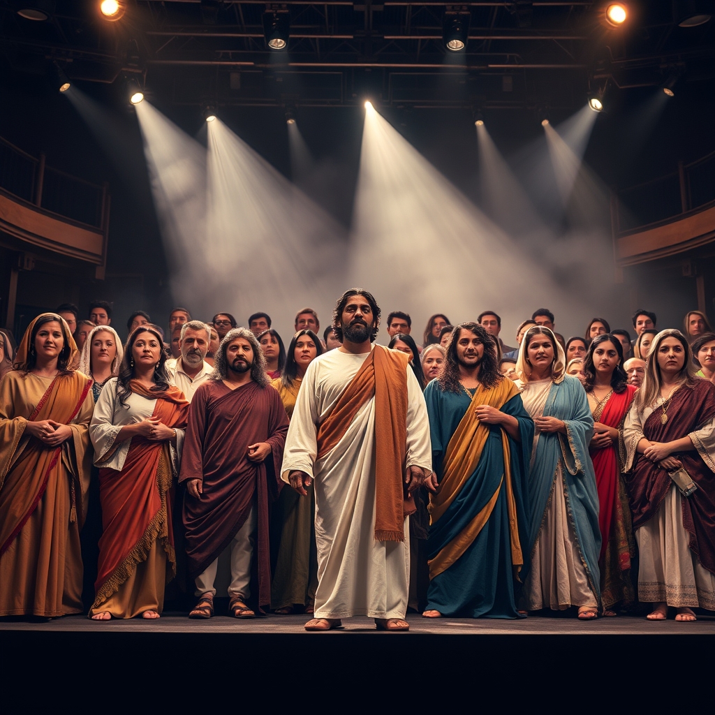 Cast of Jesus at Sight & Sound on stage in a dramatic scene