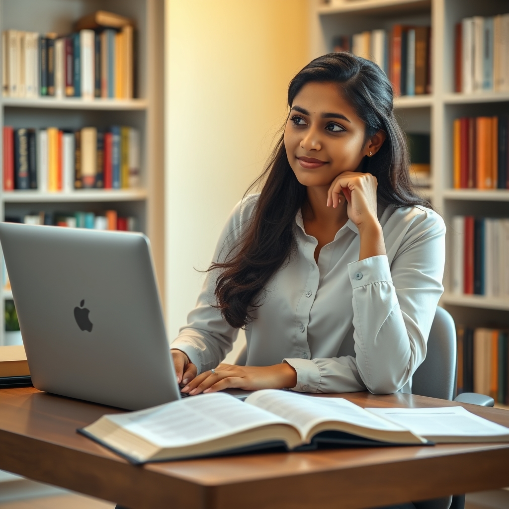 Close-up of thoughtful Stella Dhinakaran telling a colleague that religious identity is secondary to Christ's lordship during a casual conversation.