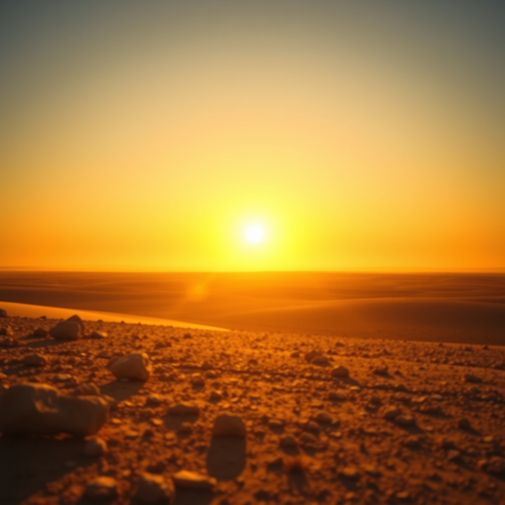 A photorealistic wide-angle landscape of the Judean desert at sunrise, with golden light breaking over a rocky, arid terrain, symbolizing John the Baptist's mission of preparing the way for the coming Messiah in a reverent and cinematic tone.