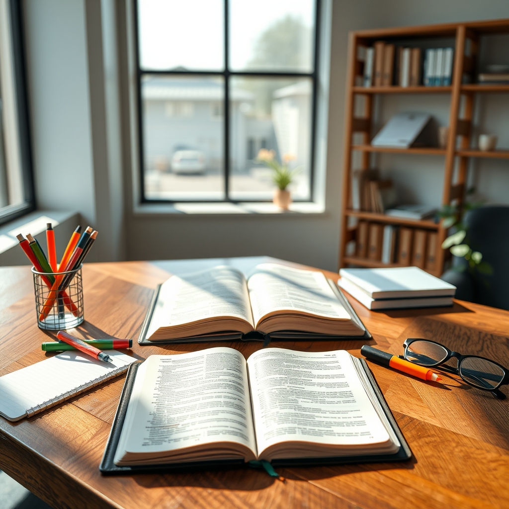 An open Bible on a wooden desk with study supplies and sunlight, representing a verse-by-verse exploration of John 11.