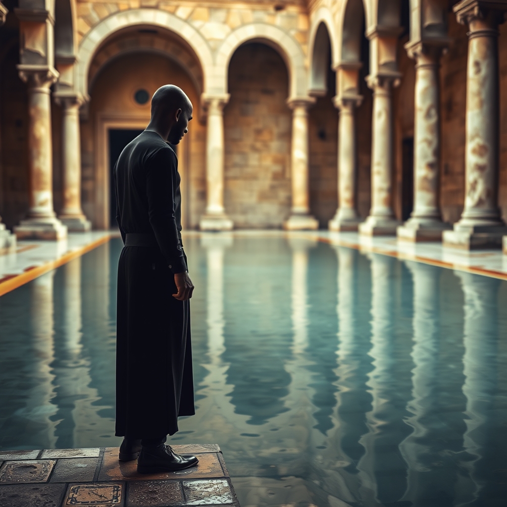 Solitary figure reflects by a sacred pool, illustrating key faith lessons from the Pool of Bethesda