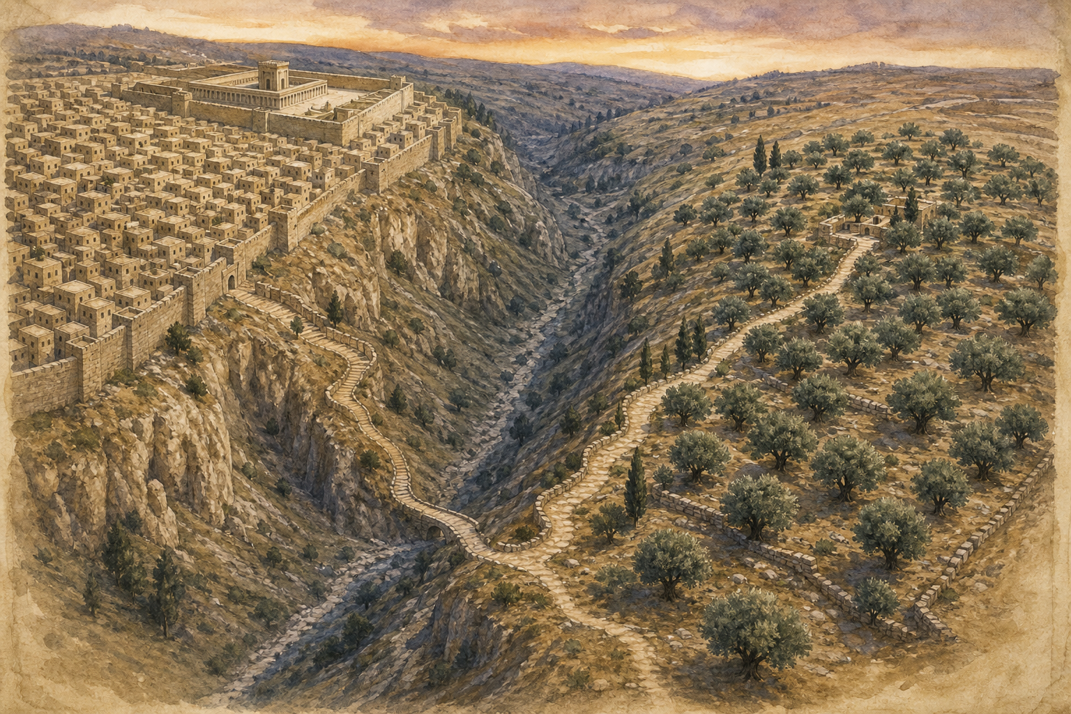 Path from Jerusalem across the Kidron Valley to an olive grove