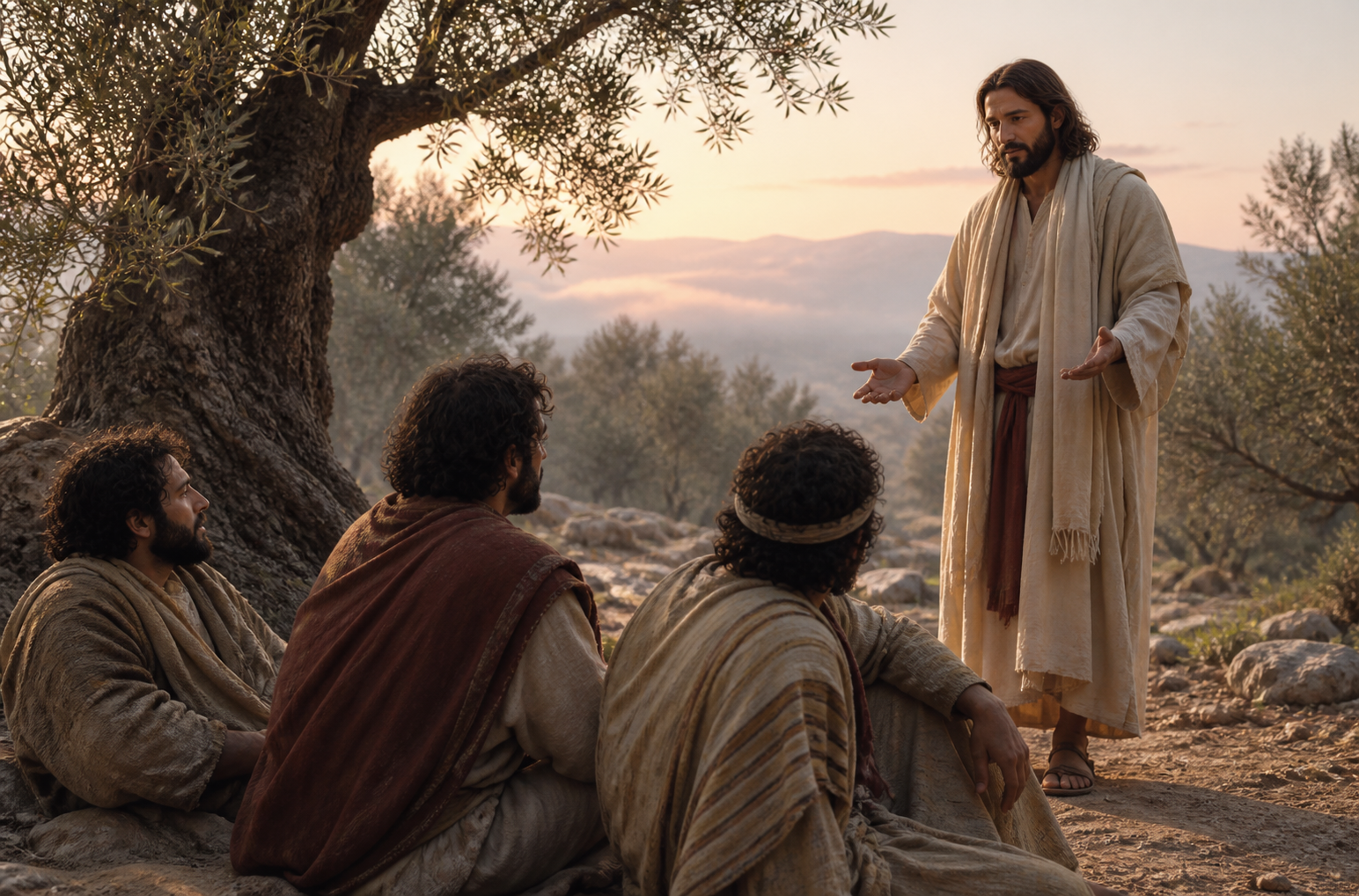 Jesus returns to waking disciples at dawn in the olive grove