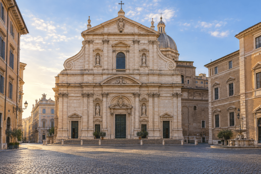 The Church of the Gesu facade facing Piazza del Gesu in Rome
