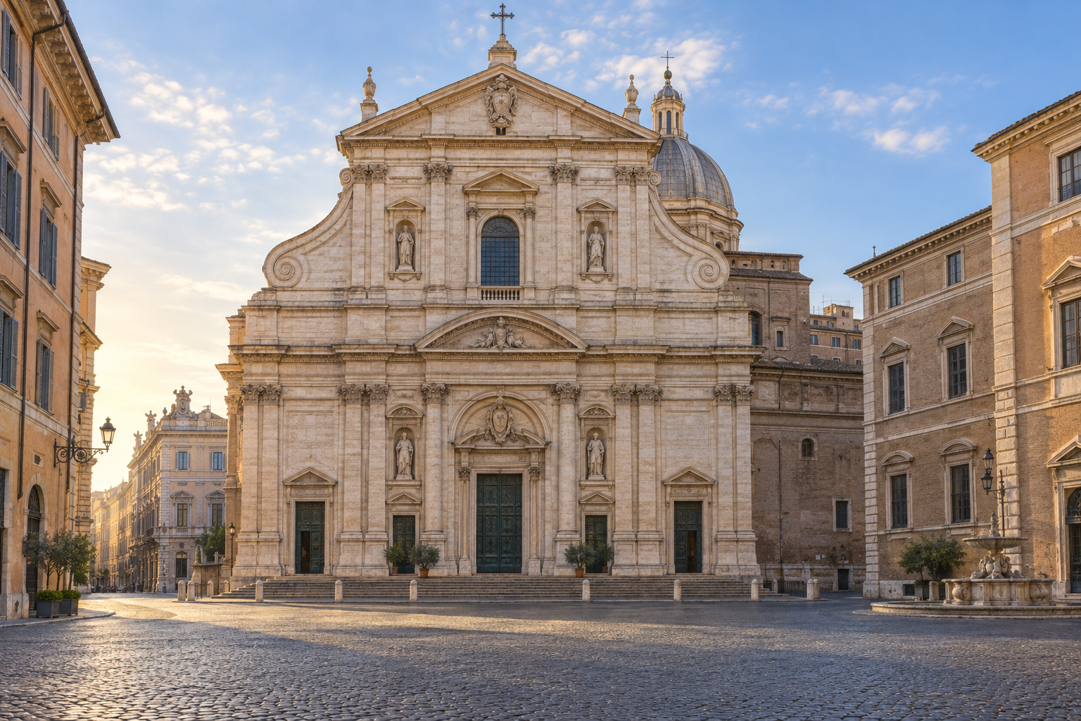 The Church of the Gesu facade facing Piazza del Gesu in Rome