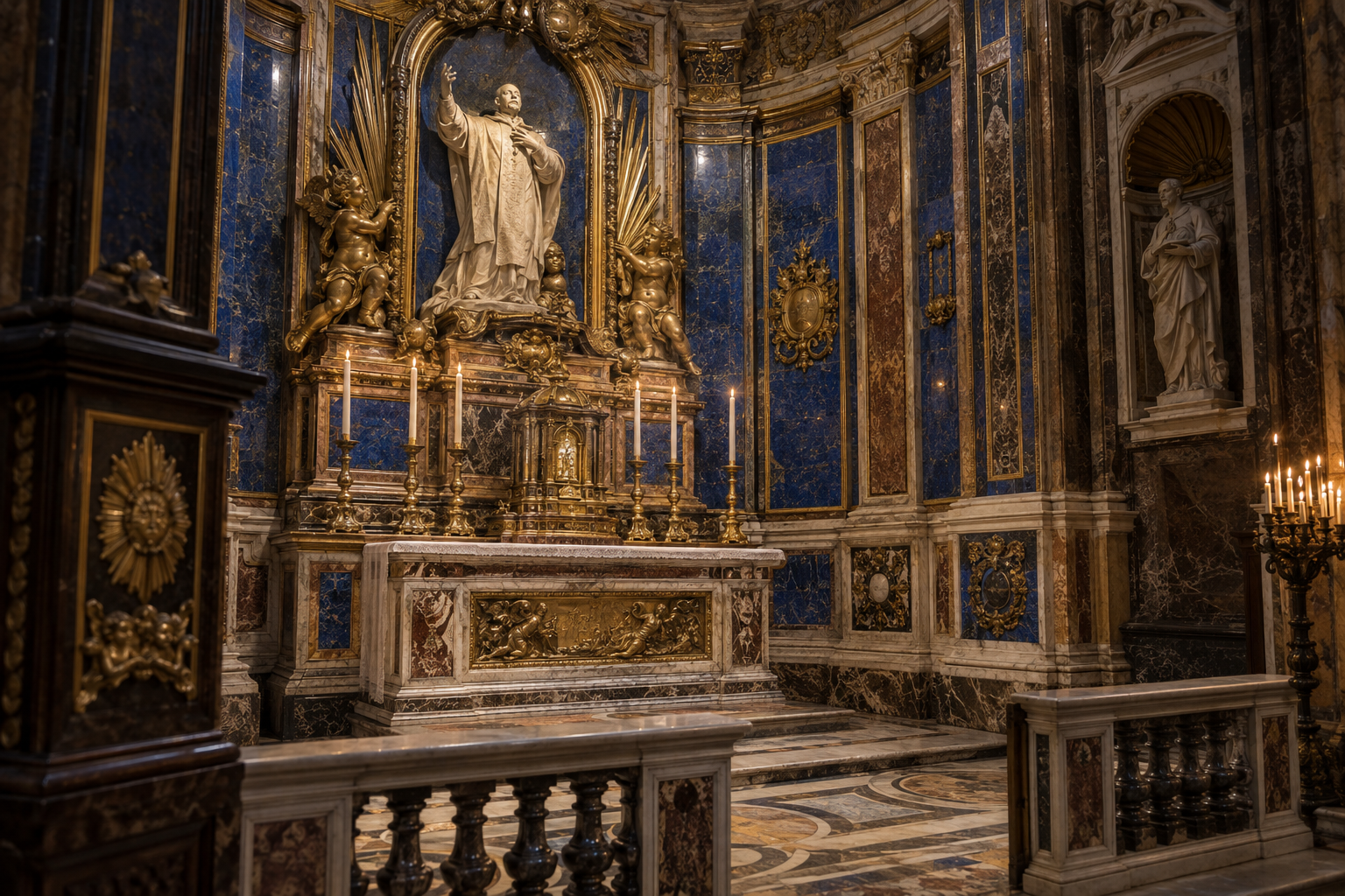 The marble and gilded Saint Ignatius chapel inside the Church of the Gesu